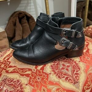 Frye Buckle Black Ankle Boots